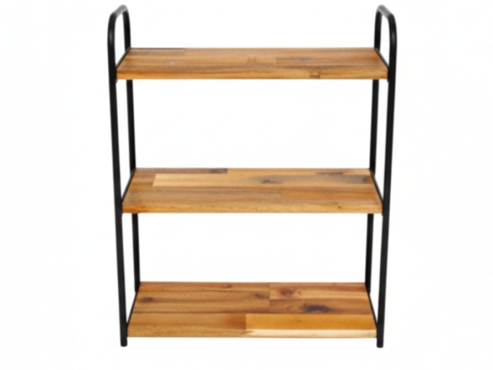 3-Tier Acacia Wood Kitchen Shelf with Black Metal Frame - Industrial Storage Solution